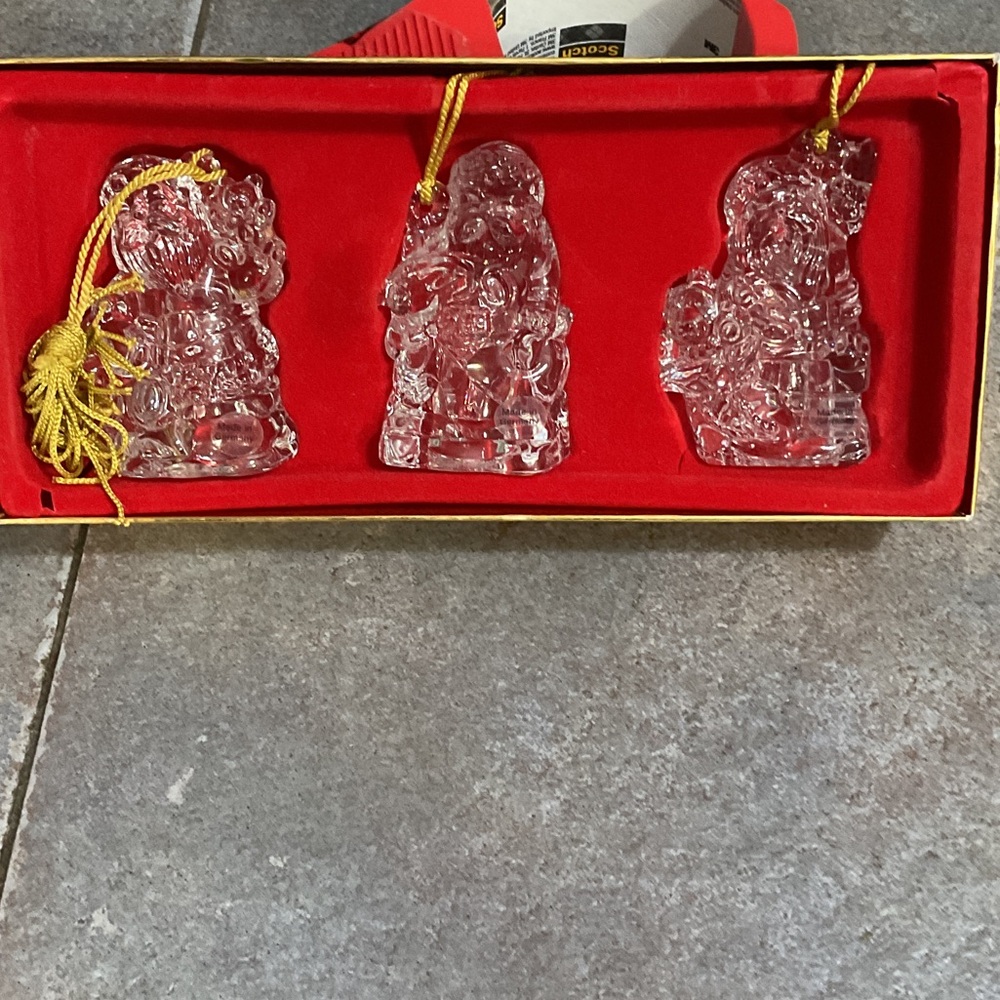 Gorham Crystal Figurine Set with Gold Tassels